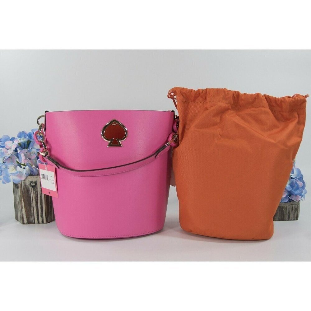 kate Spade Suzy Hibiscus Tea Leather Juicy Orange Insert Small Bucket Bag NWT - Picture 9 of 9